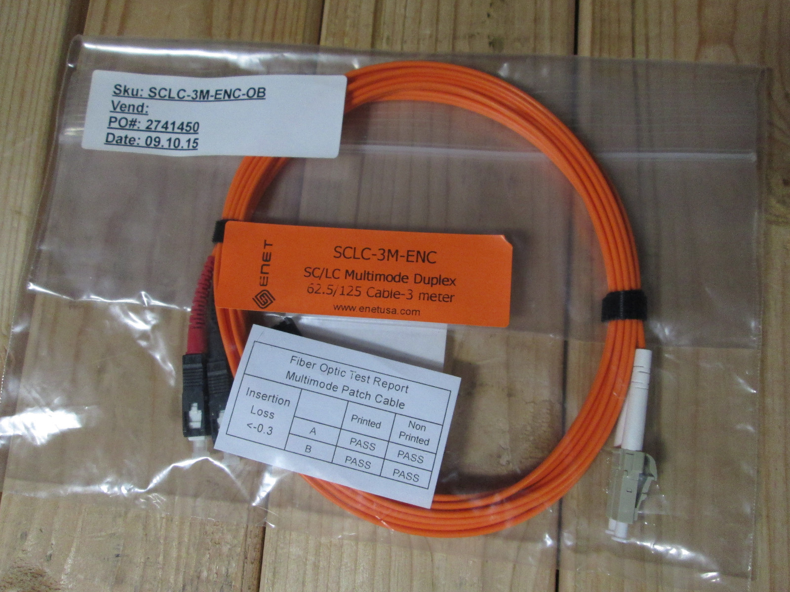  ENET SC/LC-3M-ENC, SC LC Multimode Duplex 62.5/125 3 Meter Cable, Fiber Optic