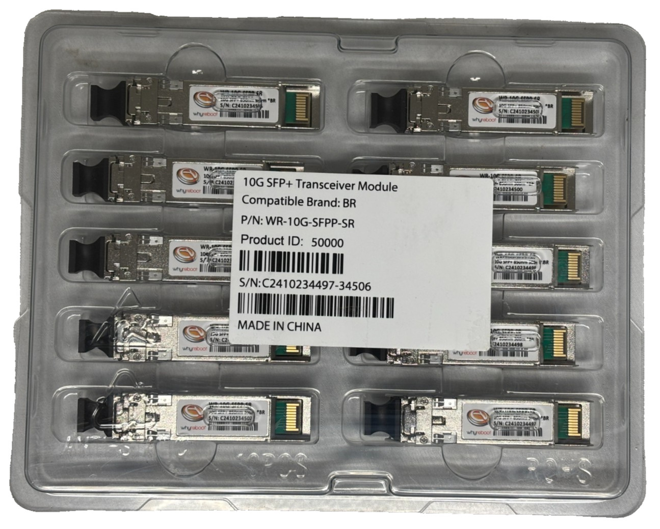 Whyreboot 10G-SFPP-SR, Brocade Compatible 10GBASE Optical Trans -LOT of 10 - NEW