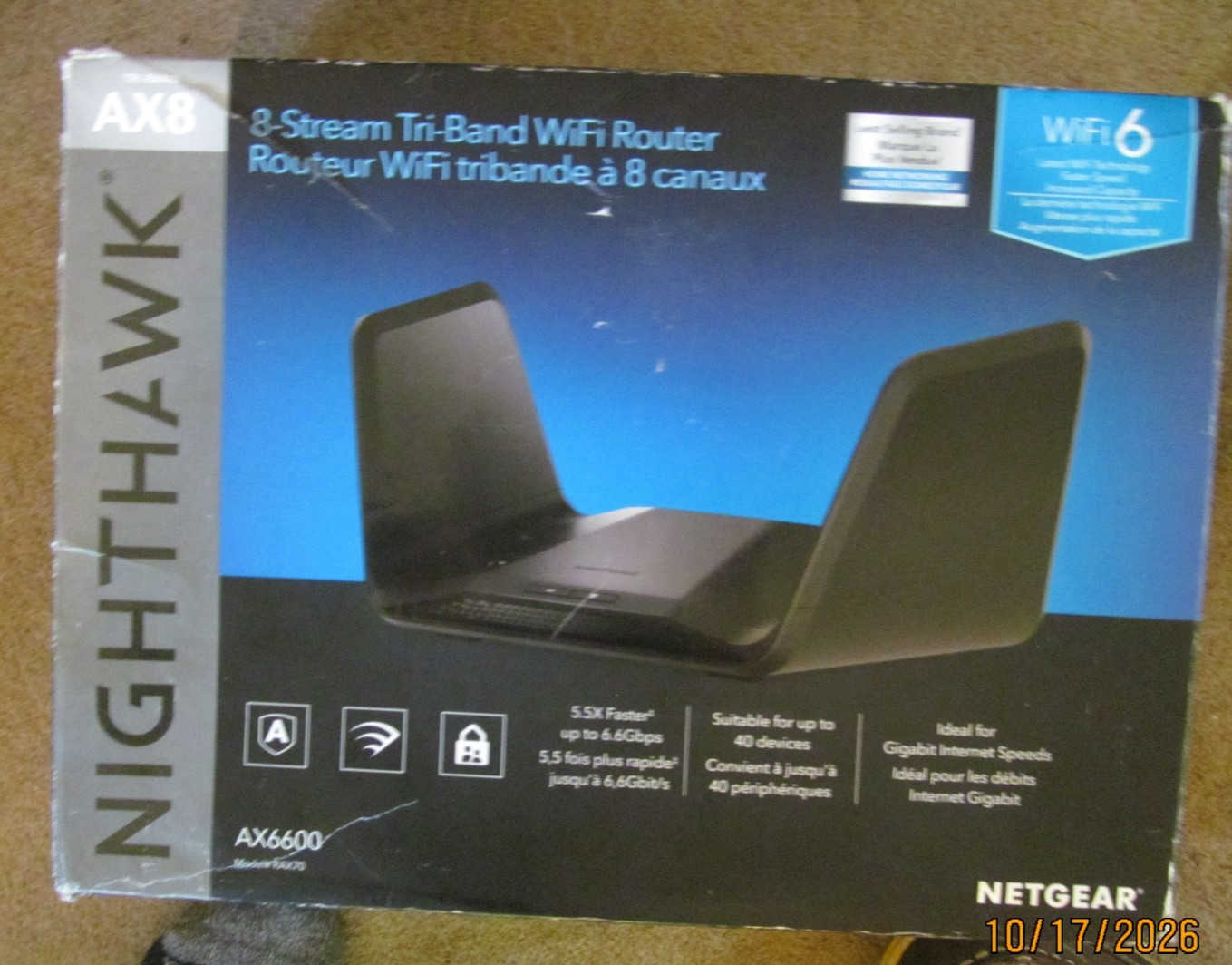 NETGEAR Nighthawk 8-Stream WiFi 6 Router (RAX70) - AX6600 Tri-band Wireless