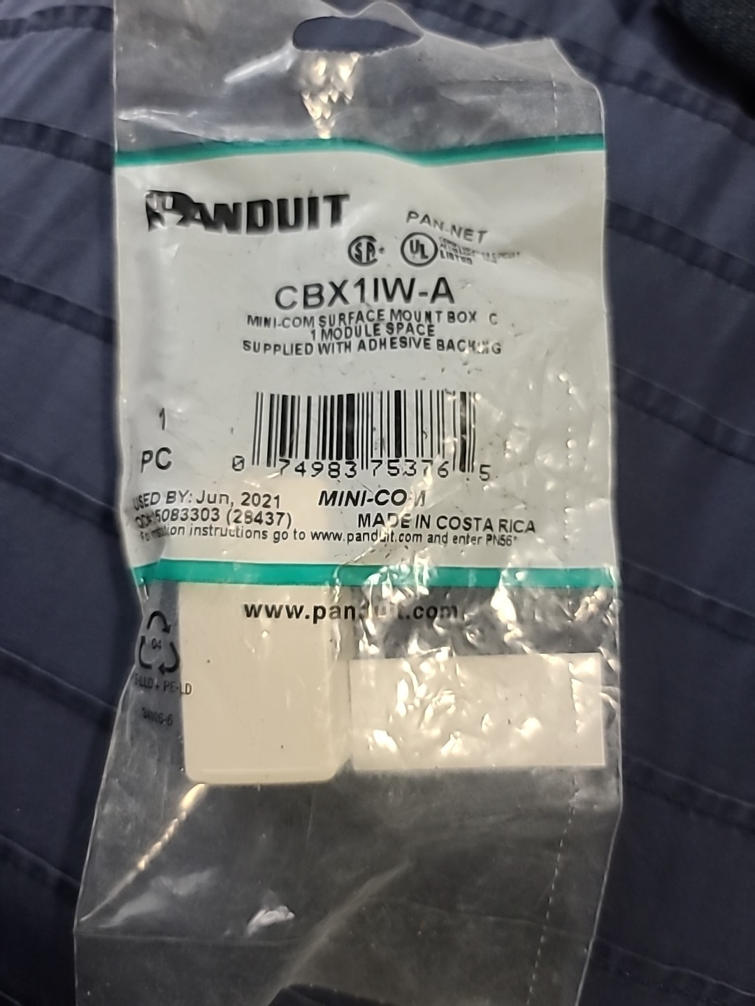 Panduit CBX1IW-A, RJ-45 Cat 6a Mini-Com 1 Port Surface Mount Box Off-White