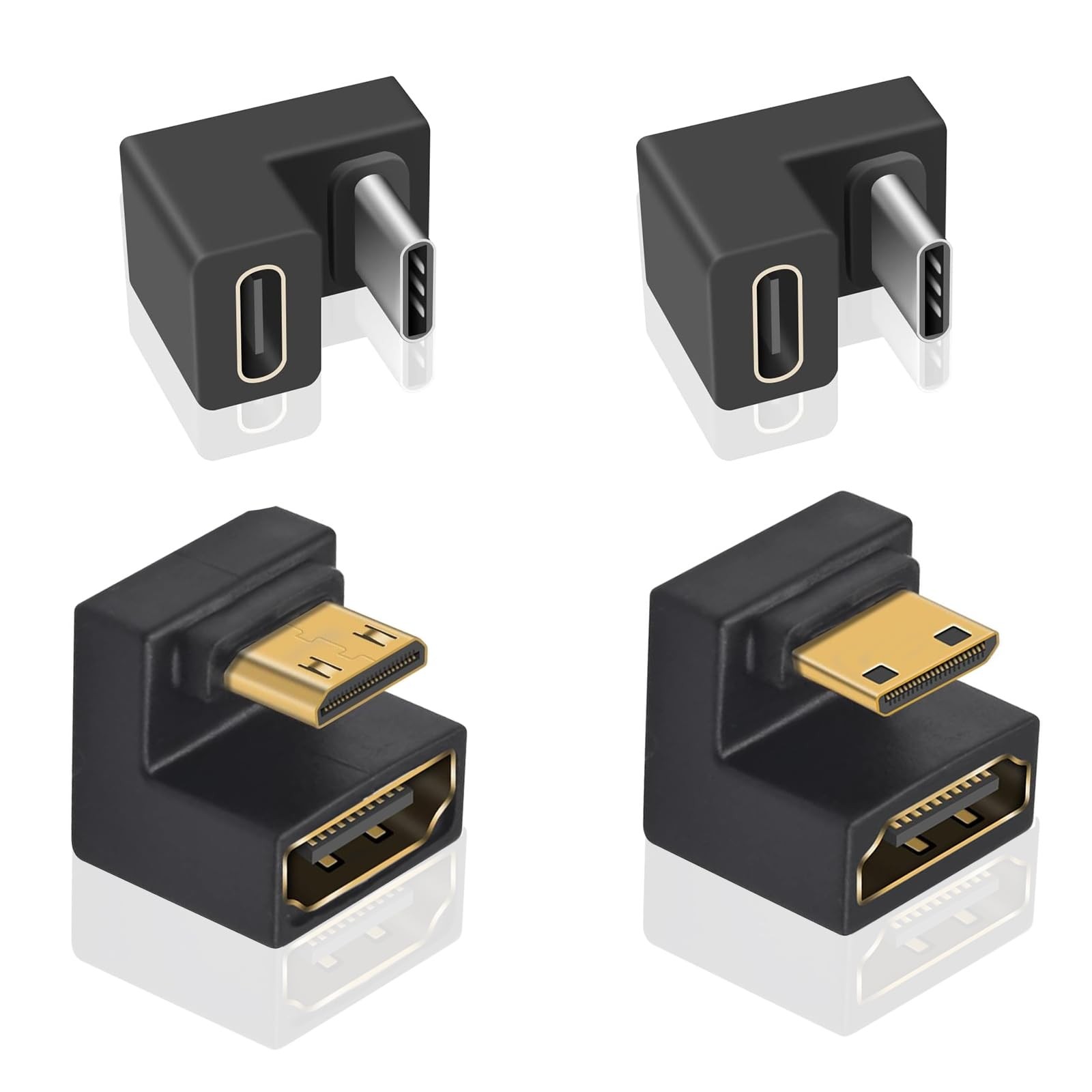Duttek 180 Degree U-Shape Mini HDMI and USB-C Adapters 8K 4 Pack Black