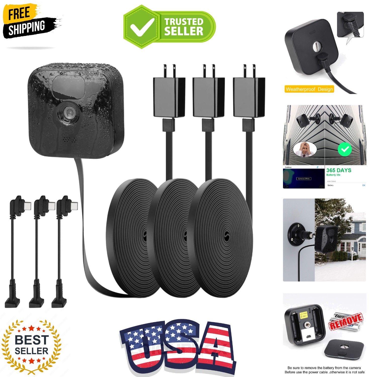 2 Pack 25ft/7.5m Power Cable and Adapter Compatible with Blink Outdoor 4 4th ...