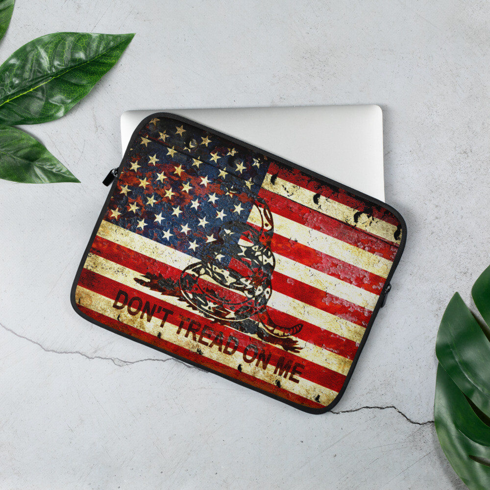 Rusted American and Gadsden Flag Print Laptop Sleeve - Don't tread on Me