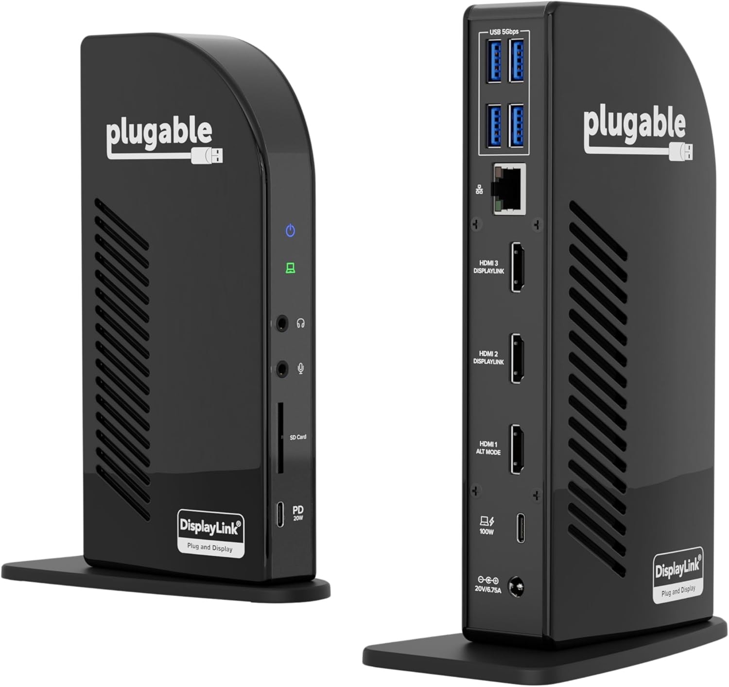 Plugable USB-C Triple Monitor Docking Station: 13-in-1 Laptop Dock with Black 