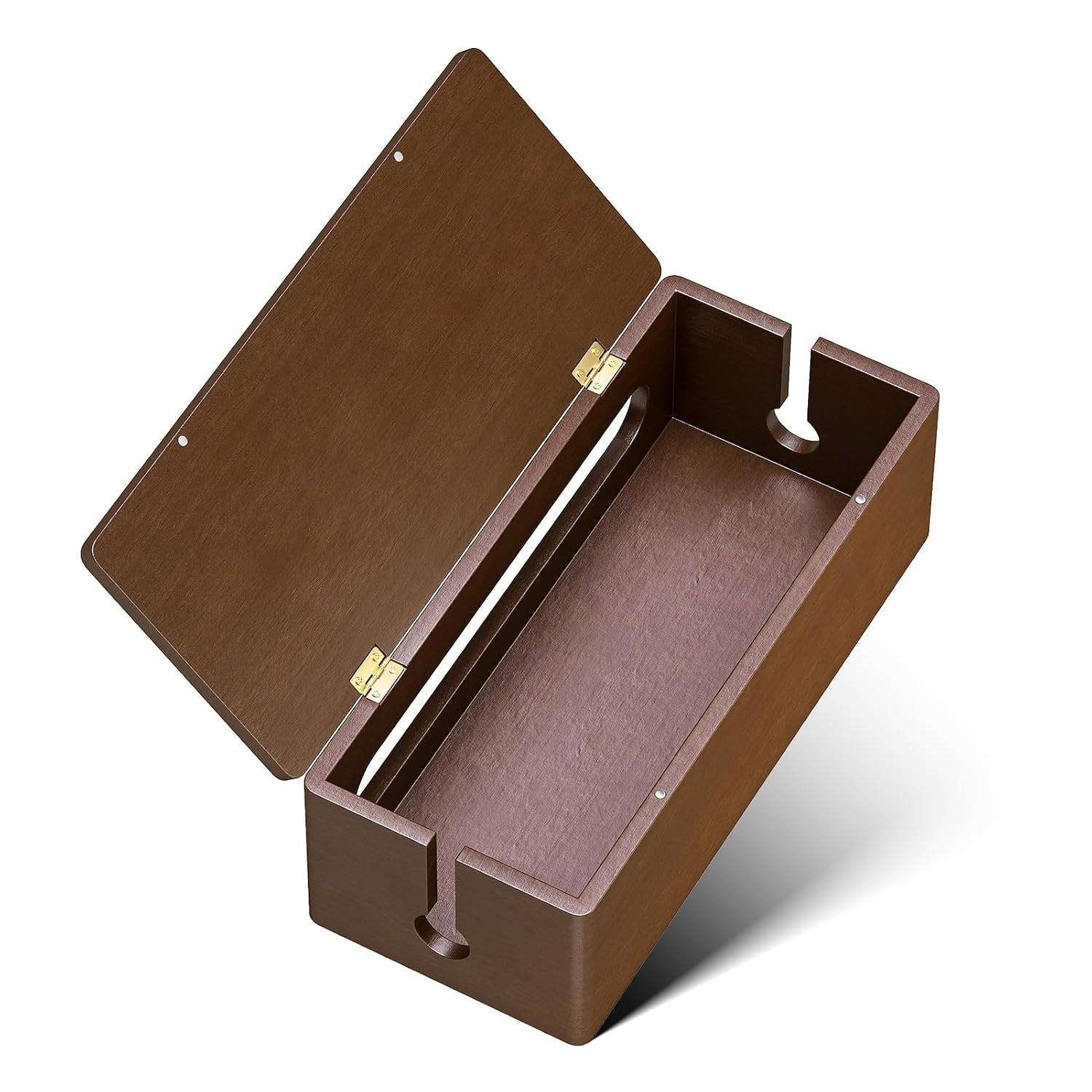 Solid Wood Cable Management Box, Walnut Color, 14.2 X 6.1 X 4.1