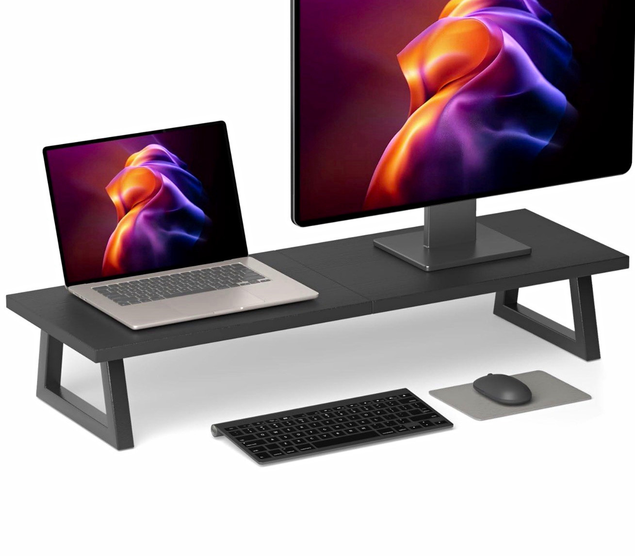 TEAMIX 31.5” Dual Monitor Stand Riser DS102 Wood Steel Desktop TV Laptop Stand
