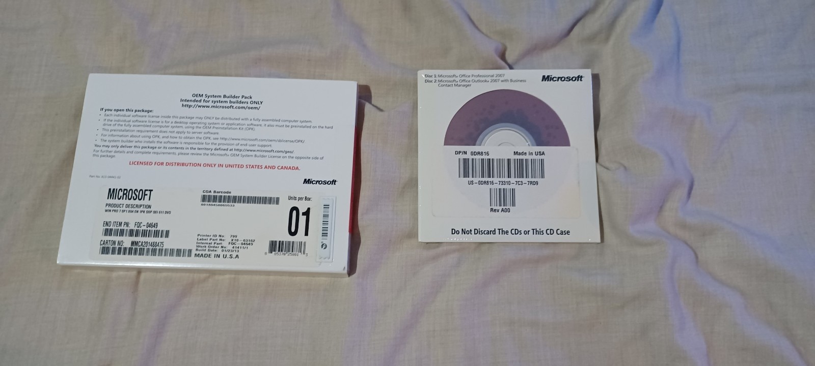 BRAND NEW SEALED Windows 7 Professional OEM Pack + Microsoft Office 2007 PRO