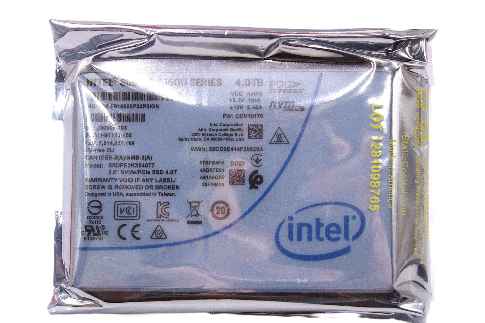 4TB Intel SSD P4500 Series DC NVME U.2 2.5" SSDPE2KX040T7 Solid State Drive