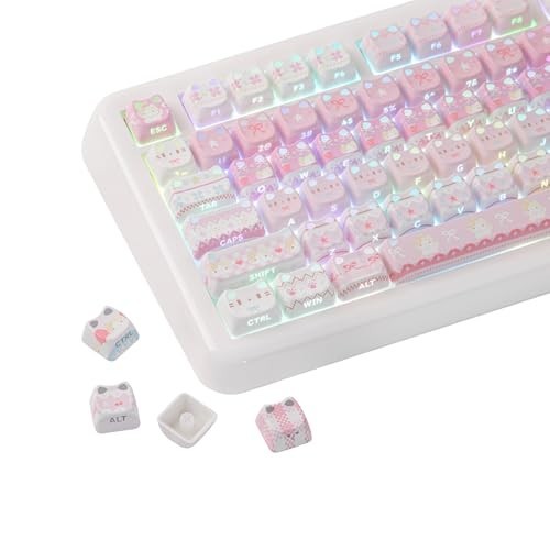Cat Keycaps Set 113 Count, MAO Profile, Pink Meow for Mechanical Keyboard