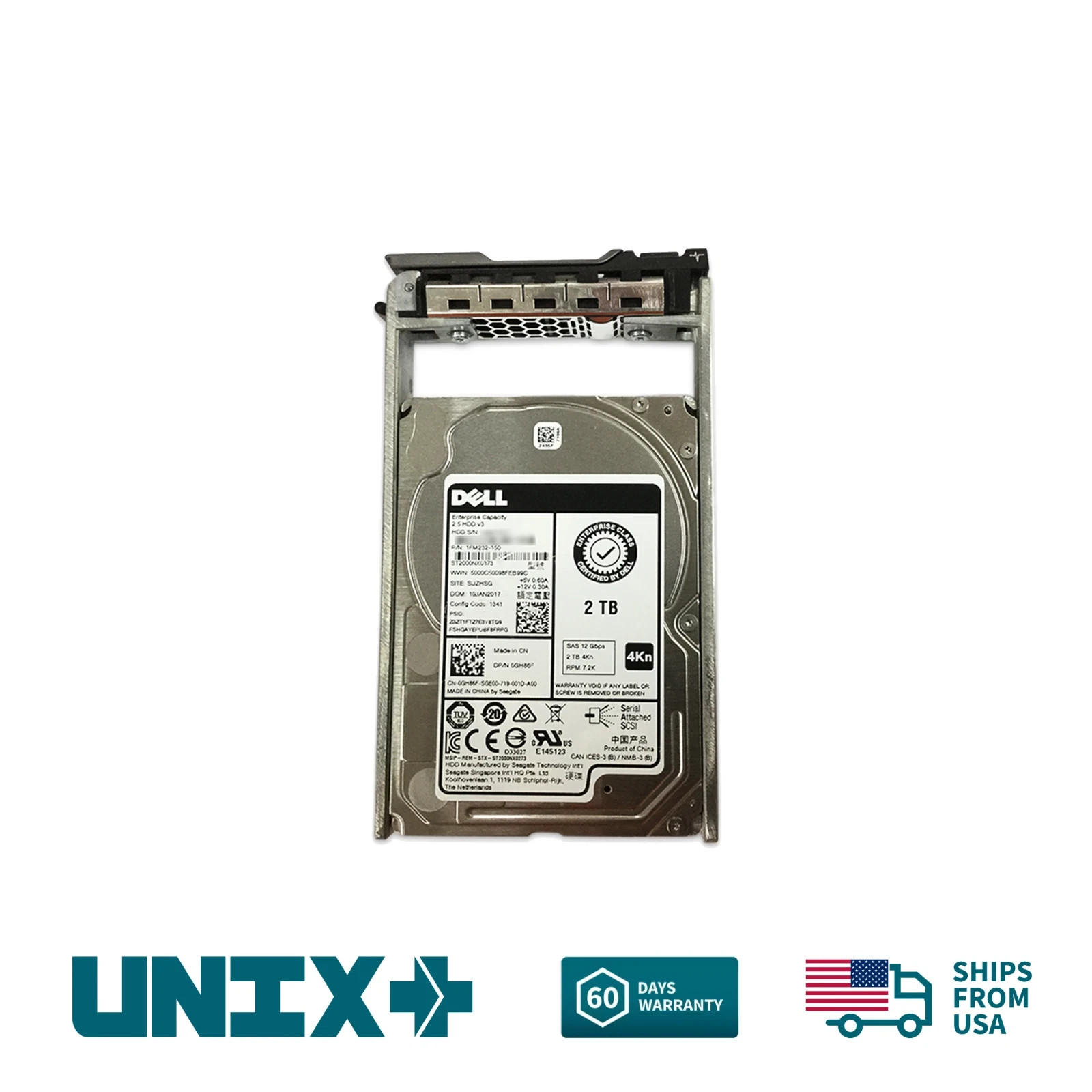 Dell GH86F 2TB SAS 2.5" 12Gbps 7.2K RPM 512e Hard Drive for Dell R720 R730XD
