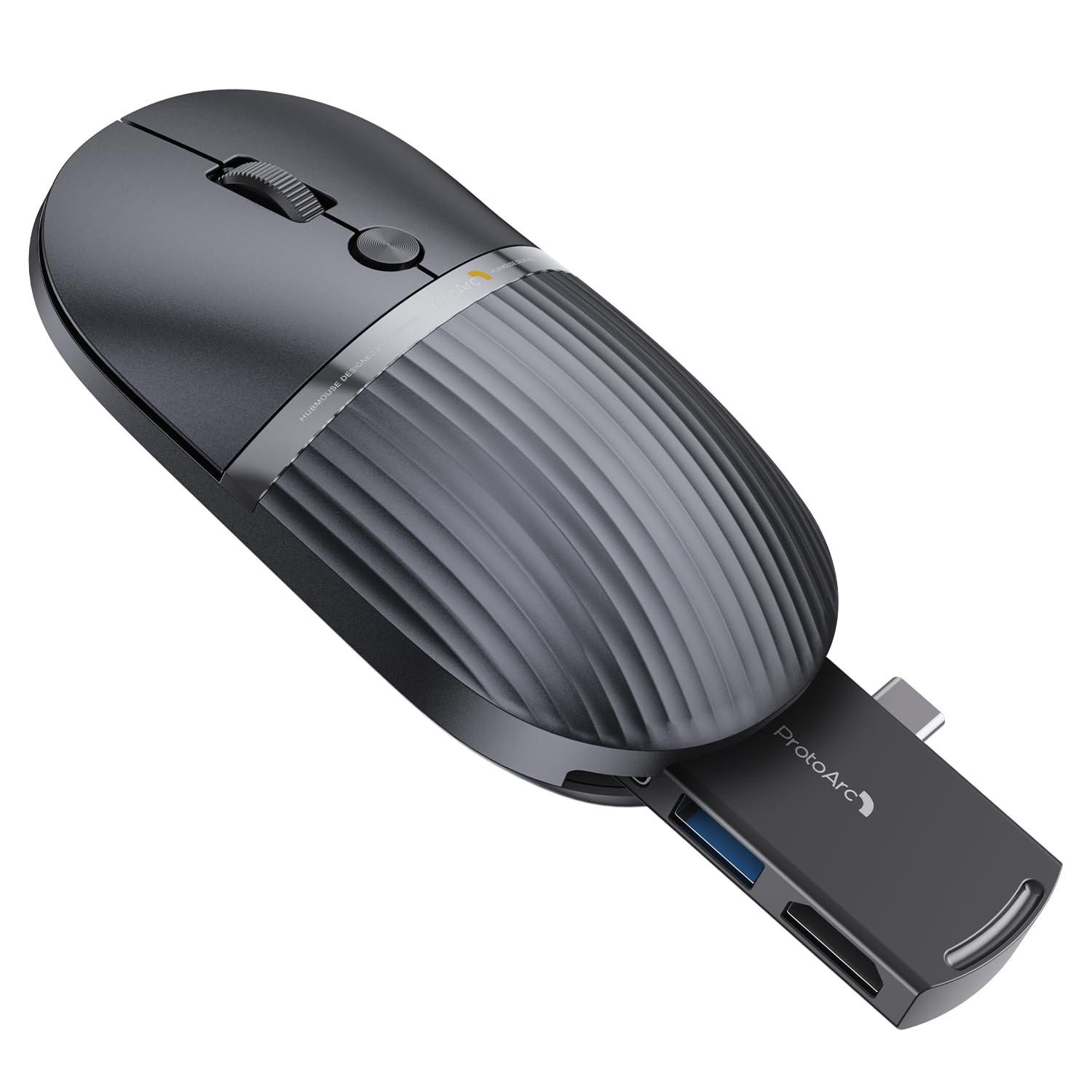 ProtoArc HubMouse for Travel, 3Port Hub PD, HDMI, USB 3.0, Grey