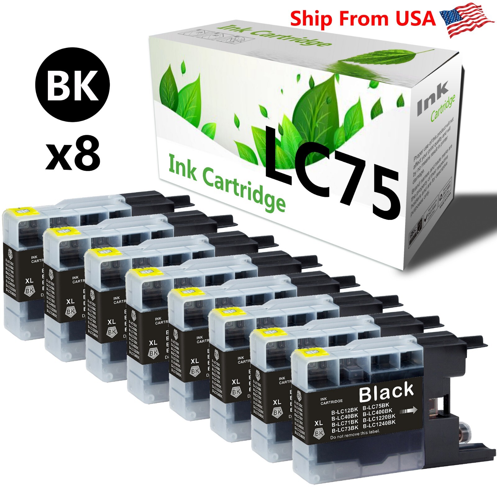 8PK LC75 LC 75XL LC-75 BK Ink Cartridge for MFC-J6510DW MFC-J6710DW Printer