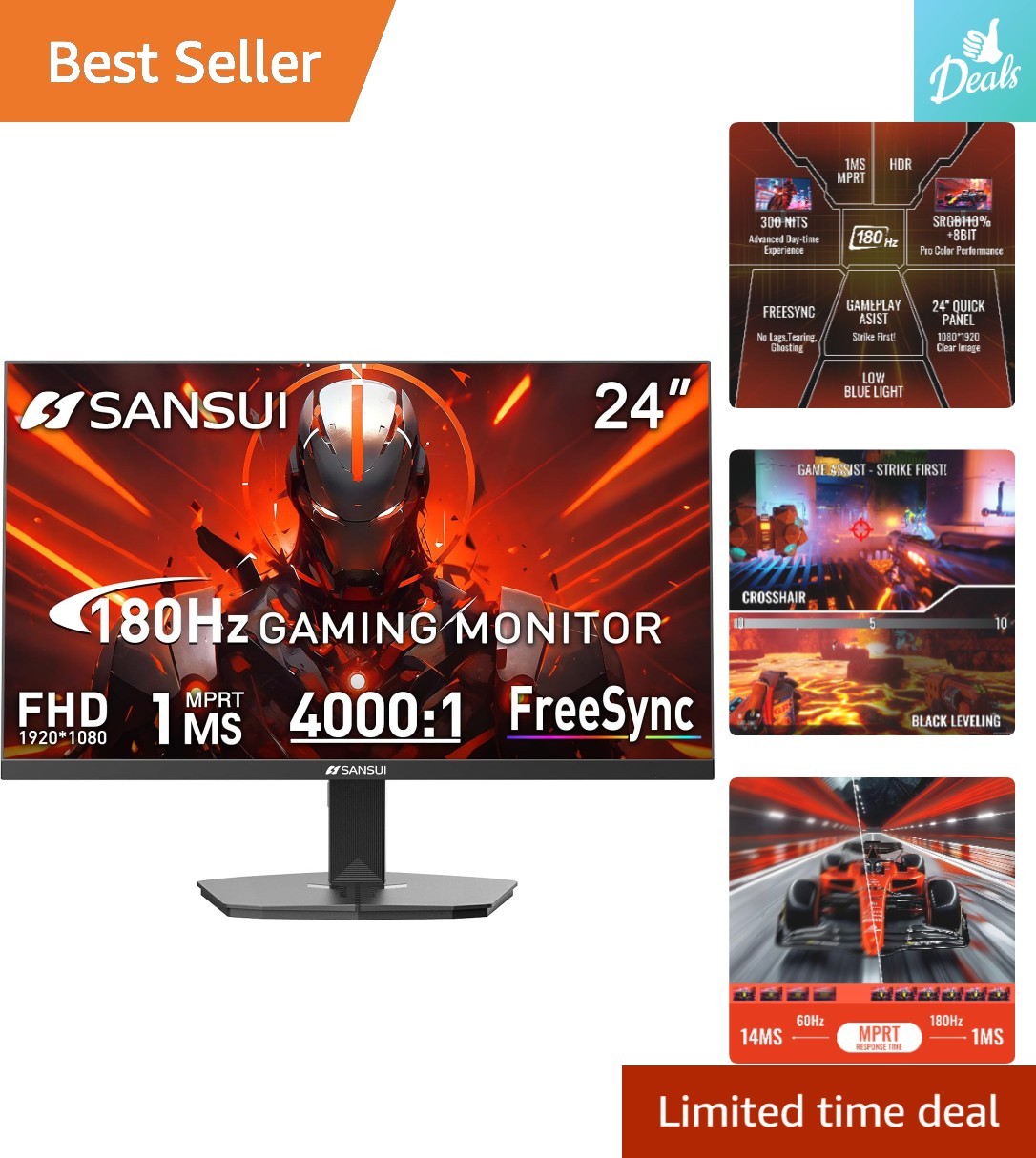 Versatile 24 Inch FHD 1080P Monitor - 180Hz Refresh Rate & FreeSync Technology