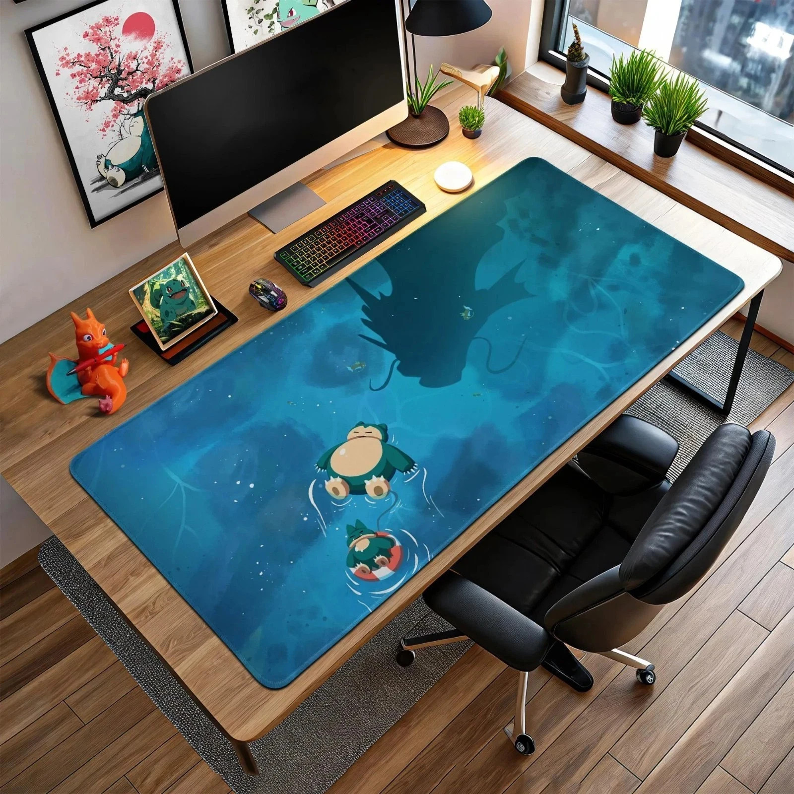 Snorlax Relaxing Mouse Pad Floating Pokemon Scene Gyarados  Desk Mat Accessories