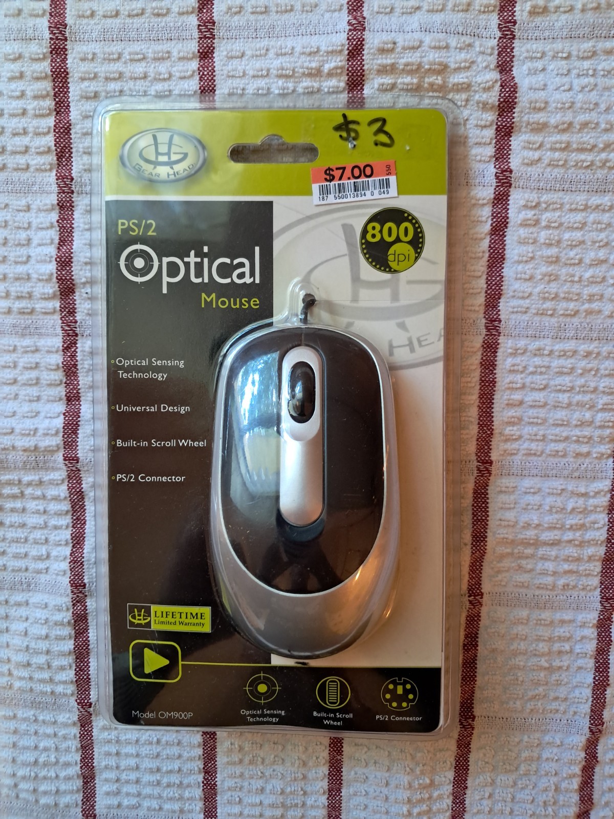 Gear Head Laser Scroll Mouse Built In Scroll Wheel Model PS/2 800 dpi