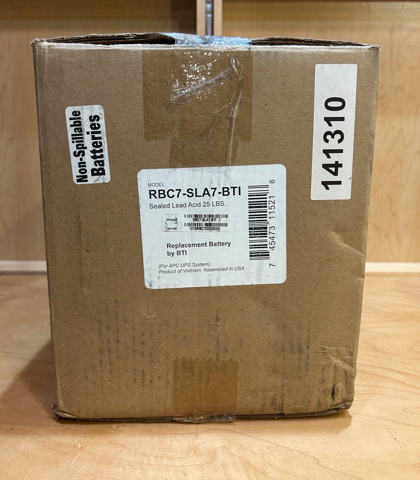 BTI Replacement UPS Battery for APC RBC7 12V DC Lead Acid Box Opened