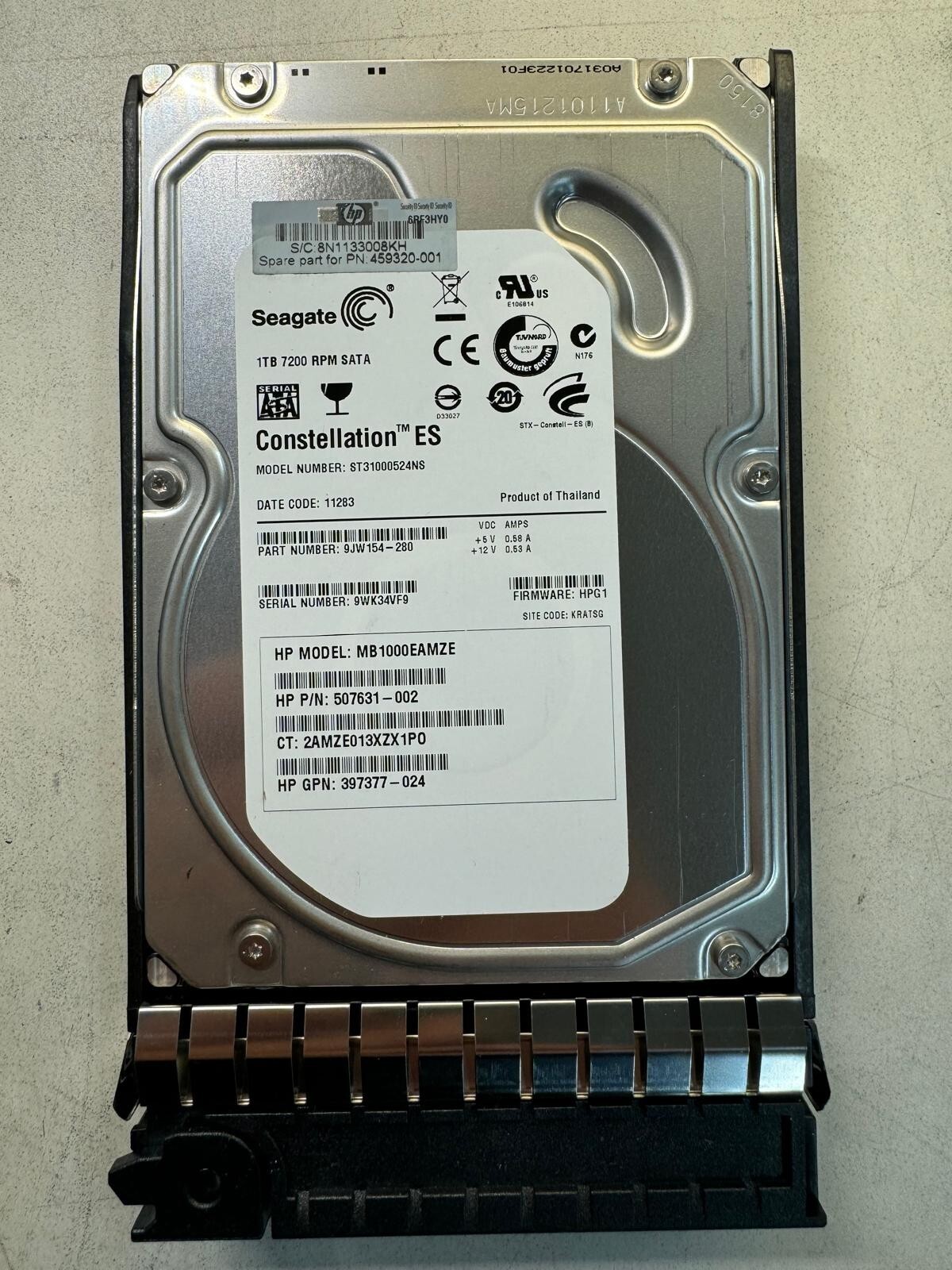 HP 397377-024 MB1000EAMZE 507631-002 1TB 7.2K RPM 32 MB 6Gb/s SATA 3.5" HDD