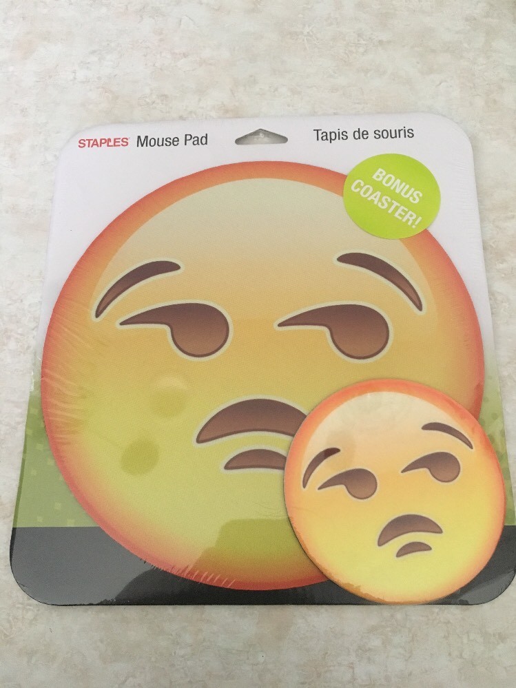 Staples Mouse Pad & Bonus Coaster - New - Meh Disapproving Emoji