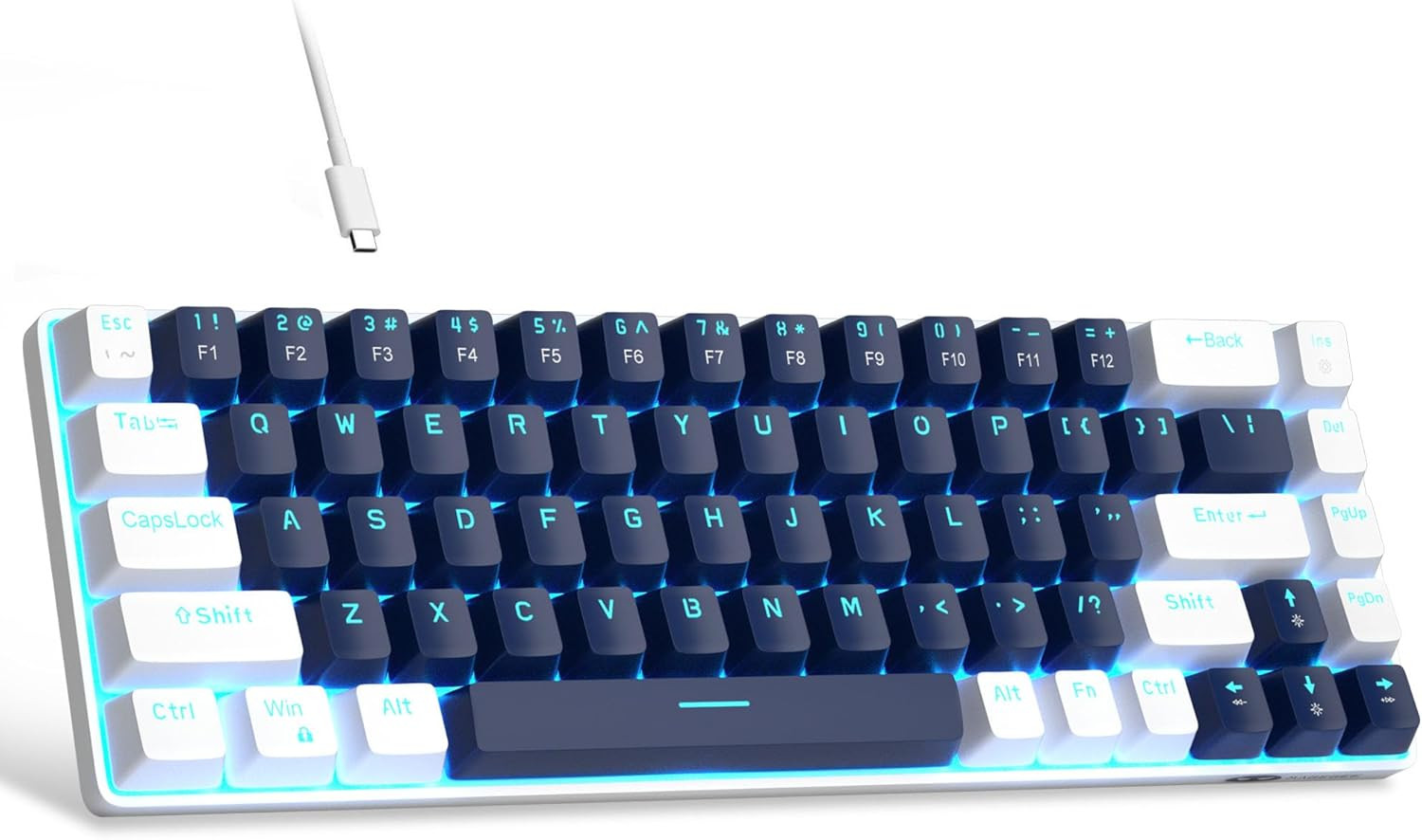Portable 60% Mechanical Gaming Keyboard, MK-Box LED Compact 68 Keys Blue/White