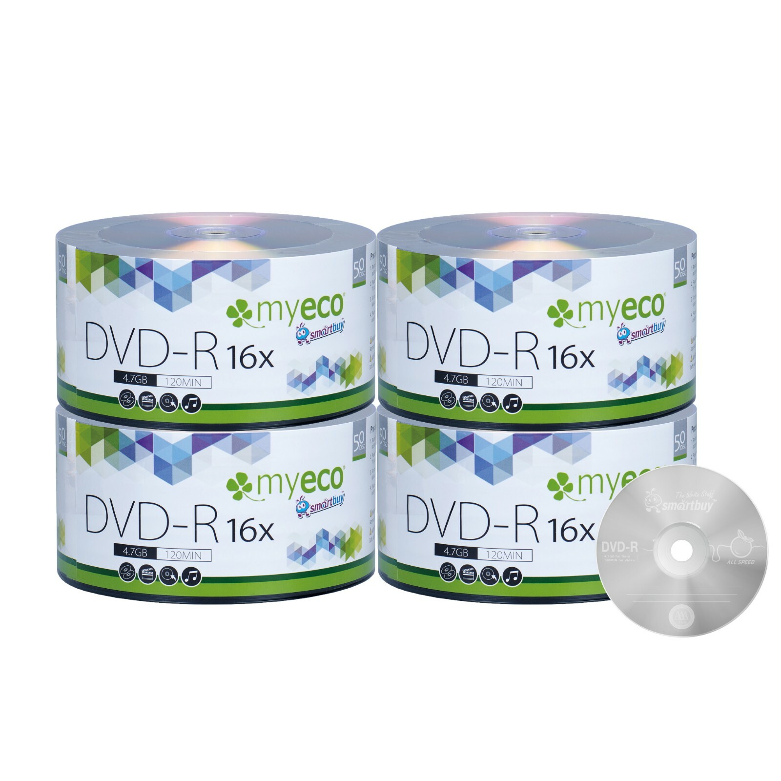 200 Pack MyEco DVD-R DVDR 16X 4.7GB Economy Branded Logo Blank Recordable Disc