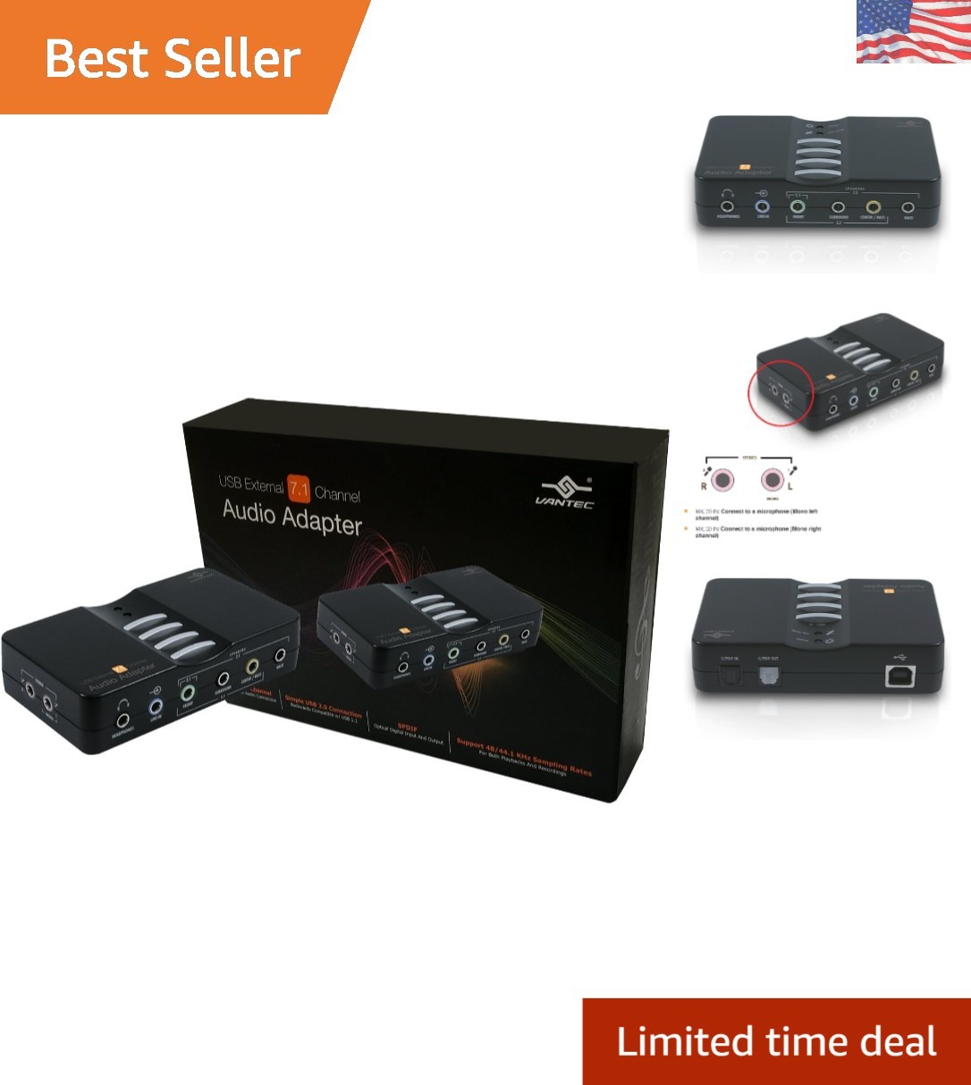 USB External 7.1 Channel Audio Adapter - Enhanced Sound for Desktops & Laptops