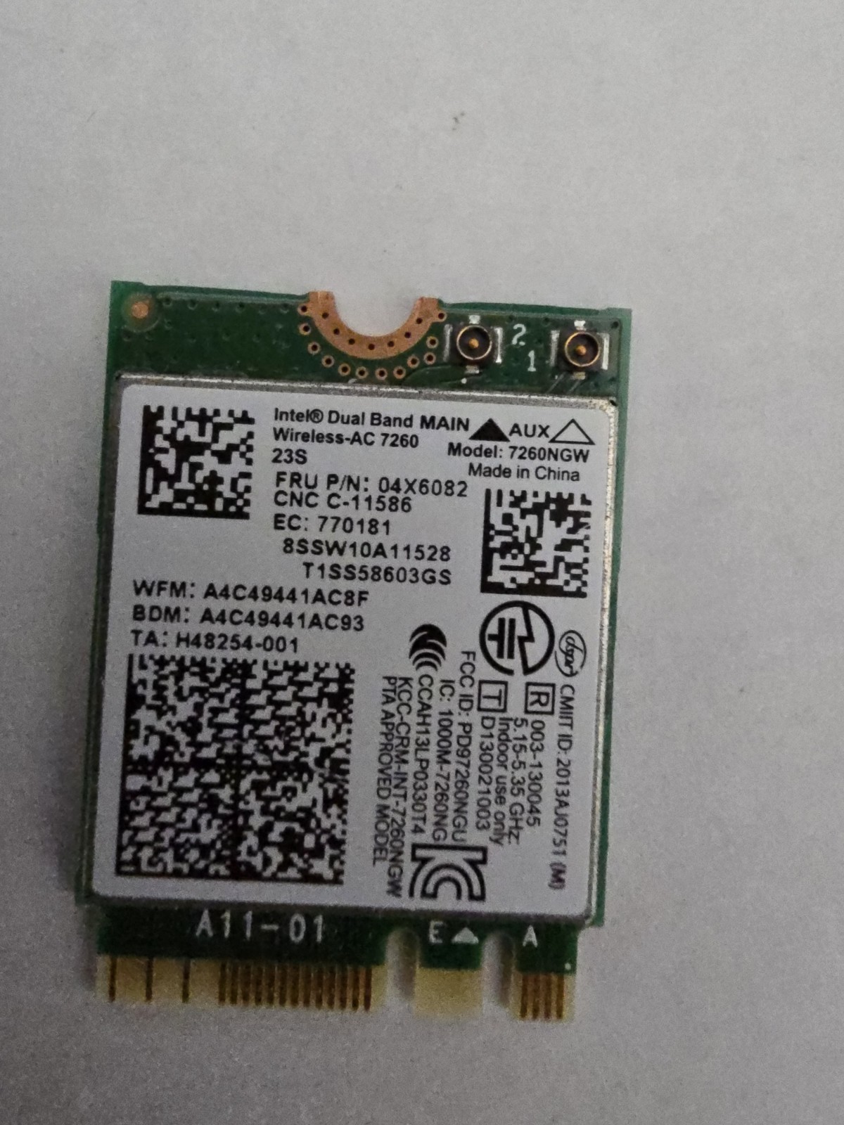 Intel Dual Band Wireless-AC 7260 (Model: 7260NGW) M.2 NGFF Wi-Fi network card