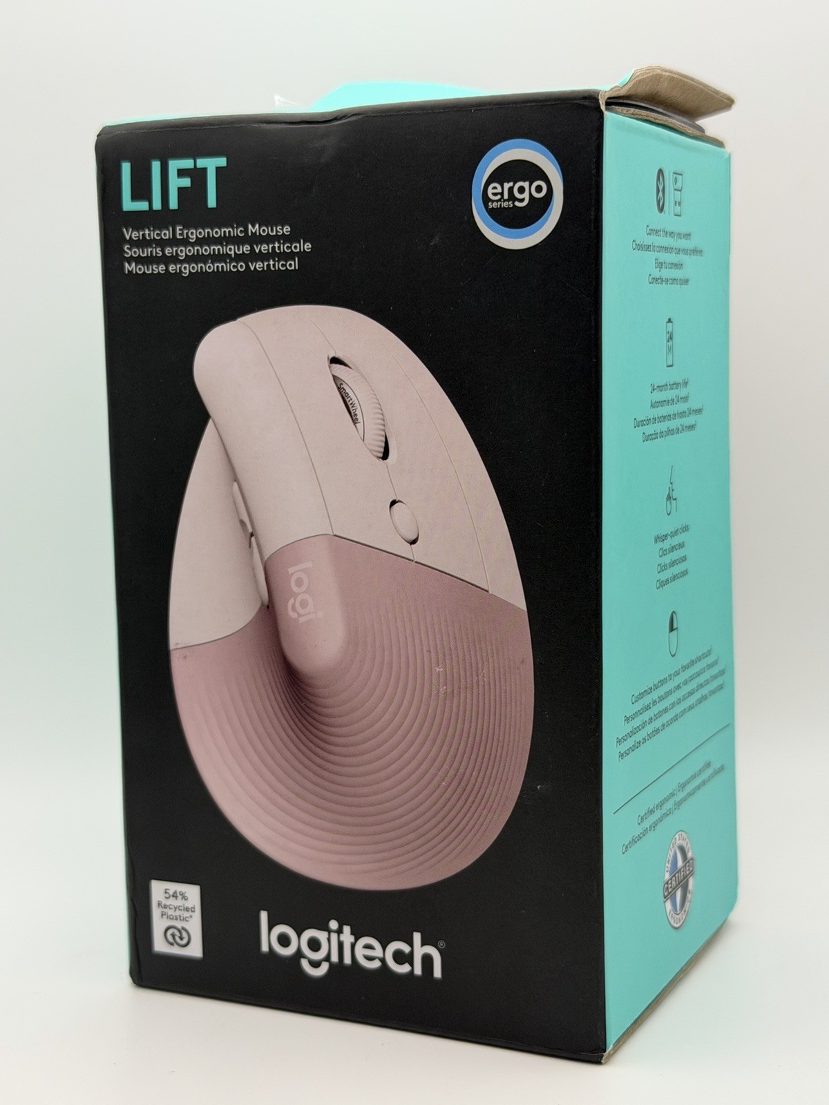 Logitech Lift Vertical Ergonomic Mouse, Wireless, Rose Pink Color WITH Dongle