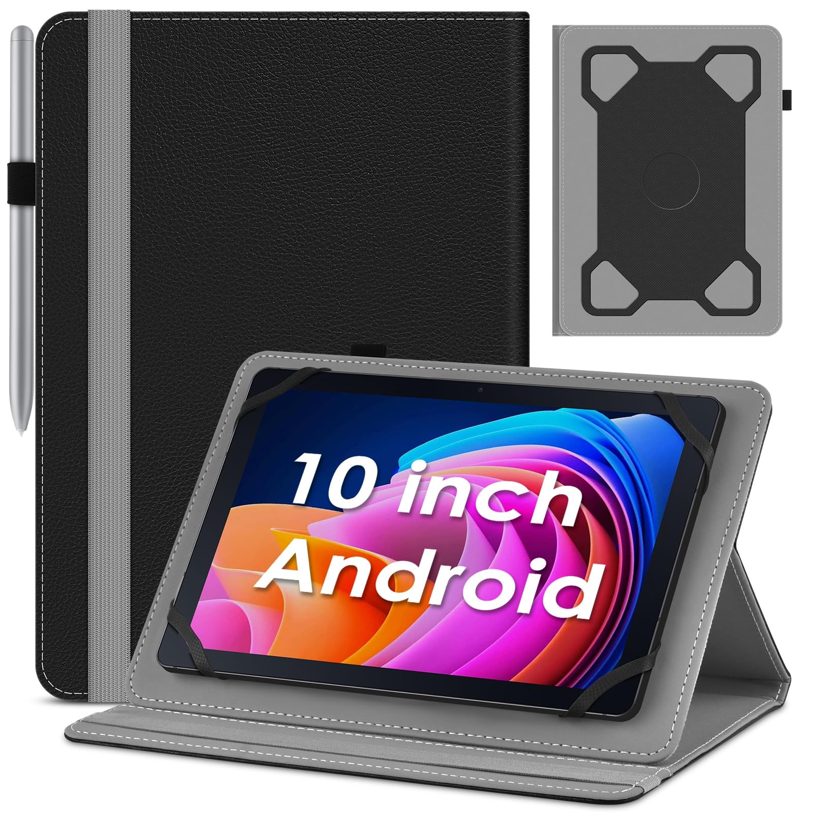 DETUOSI Universal 10 Inch Tablet Case,10.1 Android Cover, Black