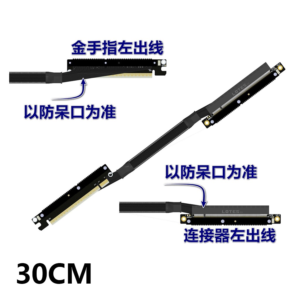 ADT-Link Graphics Card Extension Cable Dual Reverse Bend PCIe 5.0 x16 Full-Speed