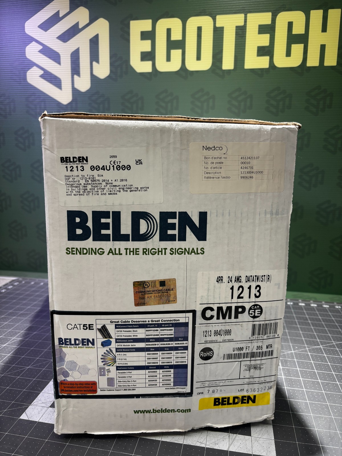 Belden 1213 CAT5e CMP Plenum Cable 1000 FT 24 AWG DataTwist Ethernet