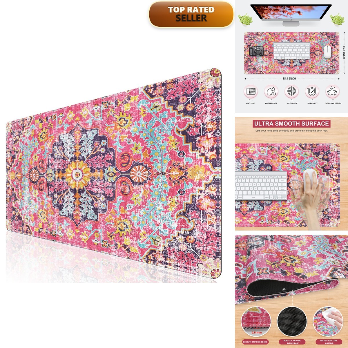 iLeadon Large Boho Desk Mouse Pad Mat Computer Desk Cover Keyboard Mat 1