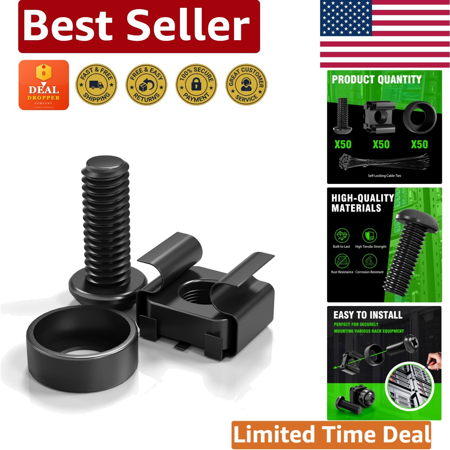 50 Pc M6 x 16mm Rack Mount Kit - Heavy Duty Steel Fasteners for Enhanced Safety