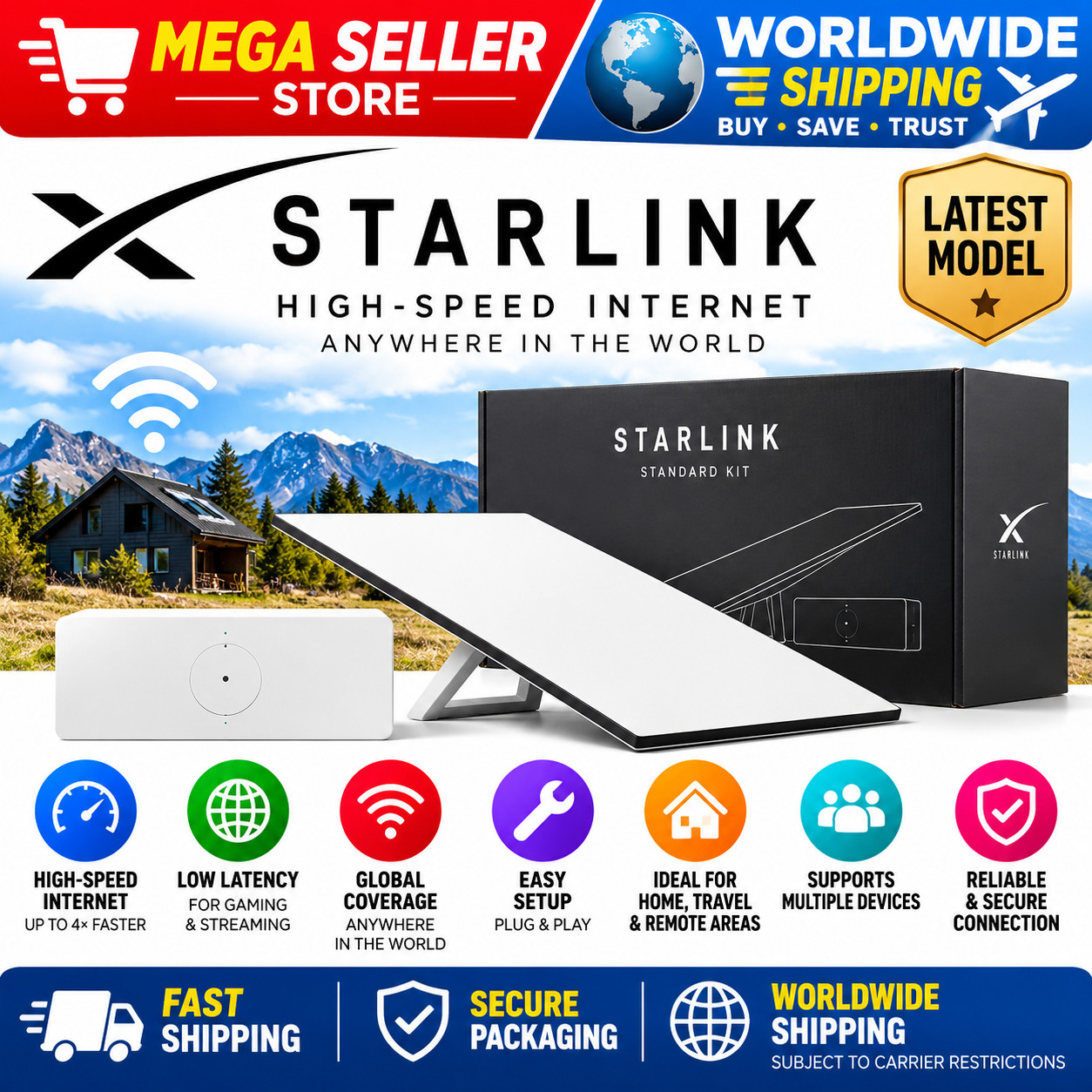 Starlink Standard 4 X Satellite Internet Kit Gen 3 WiFi 6 Router Model 02534001