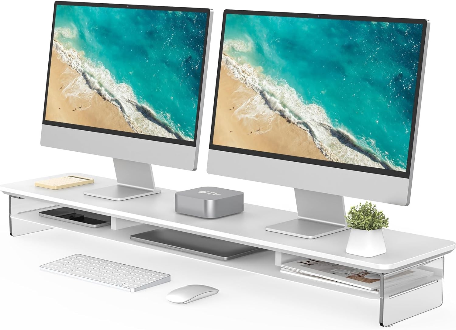 Fenge Acrylic Monitor Stand Riser, 42.5 Inch Clear Dual 42.5in, White 