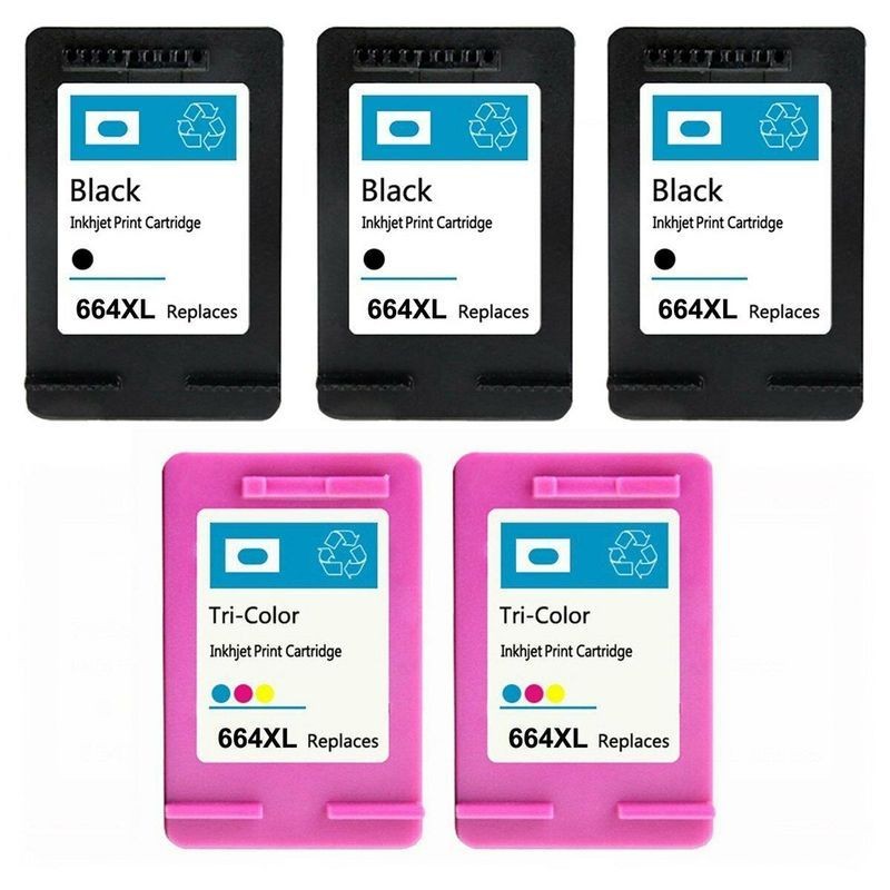 664XL Black & Tri-Color Ink Cartridges 5-Pack for DeskJet 4536 4676 Printer