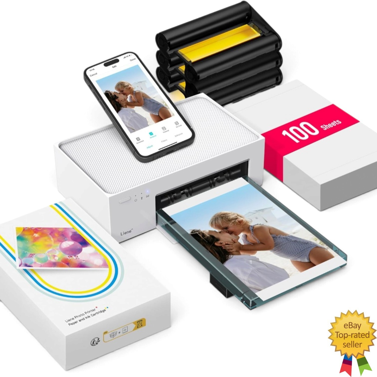 Liene M100 4x6 Photo Printer Bundle WiFi 100 Sheets 3 Cartridges DHP513 - SEALED