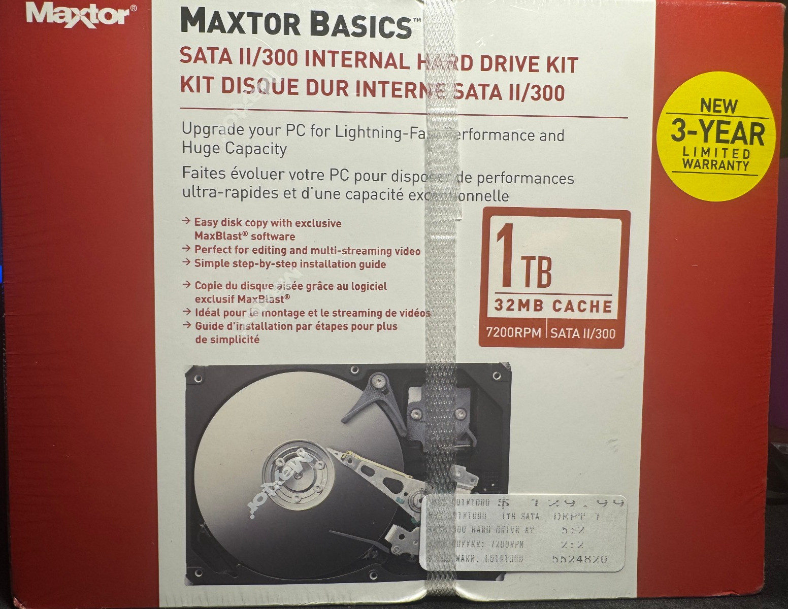 Maxtor Basics 1TB SATA II 7200RPM 3.5" Internal HDD Kit NEW Sealed NOS