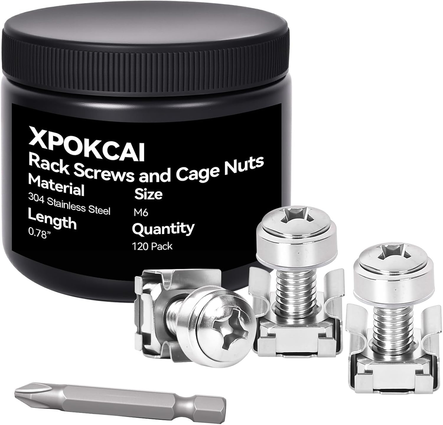 120-Pack 304 Stainless Steel-M6*20mm Rack Mount Screws and Cage Nuts for Server