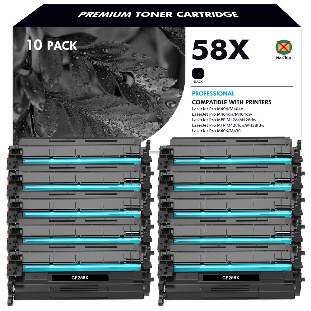 10PK CF258X Toner for HP 58X LaserJet Pro M404 M404n M404dn M404dw M304 No Chip