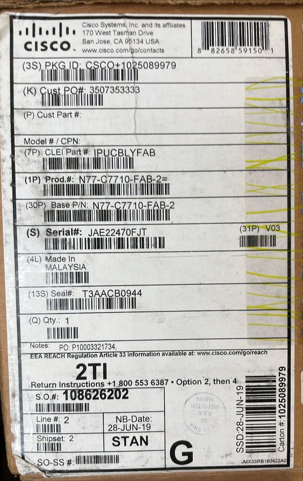 Cisco N77-C7710-FAB-2 Nexus 7700 10-Slot 220Gbps Fabric Switch Module OPEN BOX