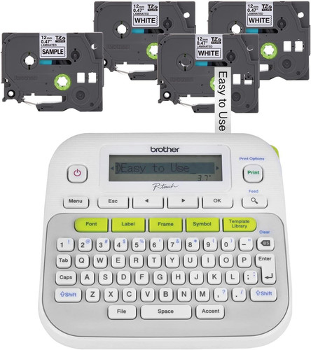 Brother P-Touch, PTD210, Easy-to-Use Label Maker Bundle (4 Pack of 1, White