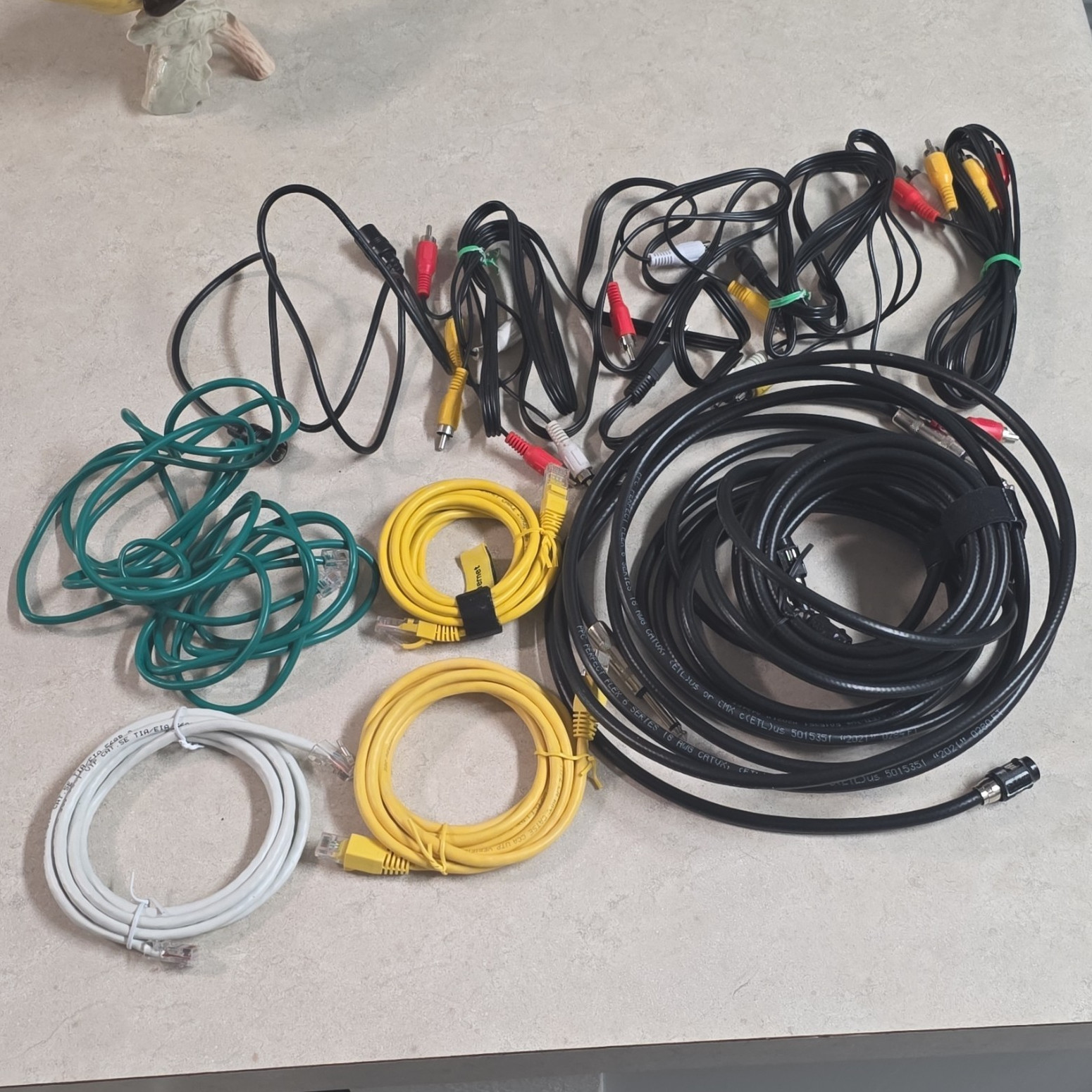 Lots Of 13 Used And Unused Cables For Ethernet, Coax, Antenna, Audio Systems