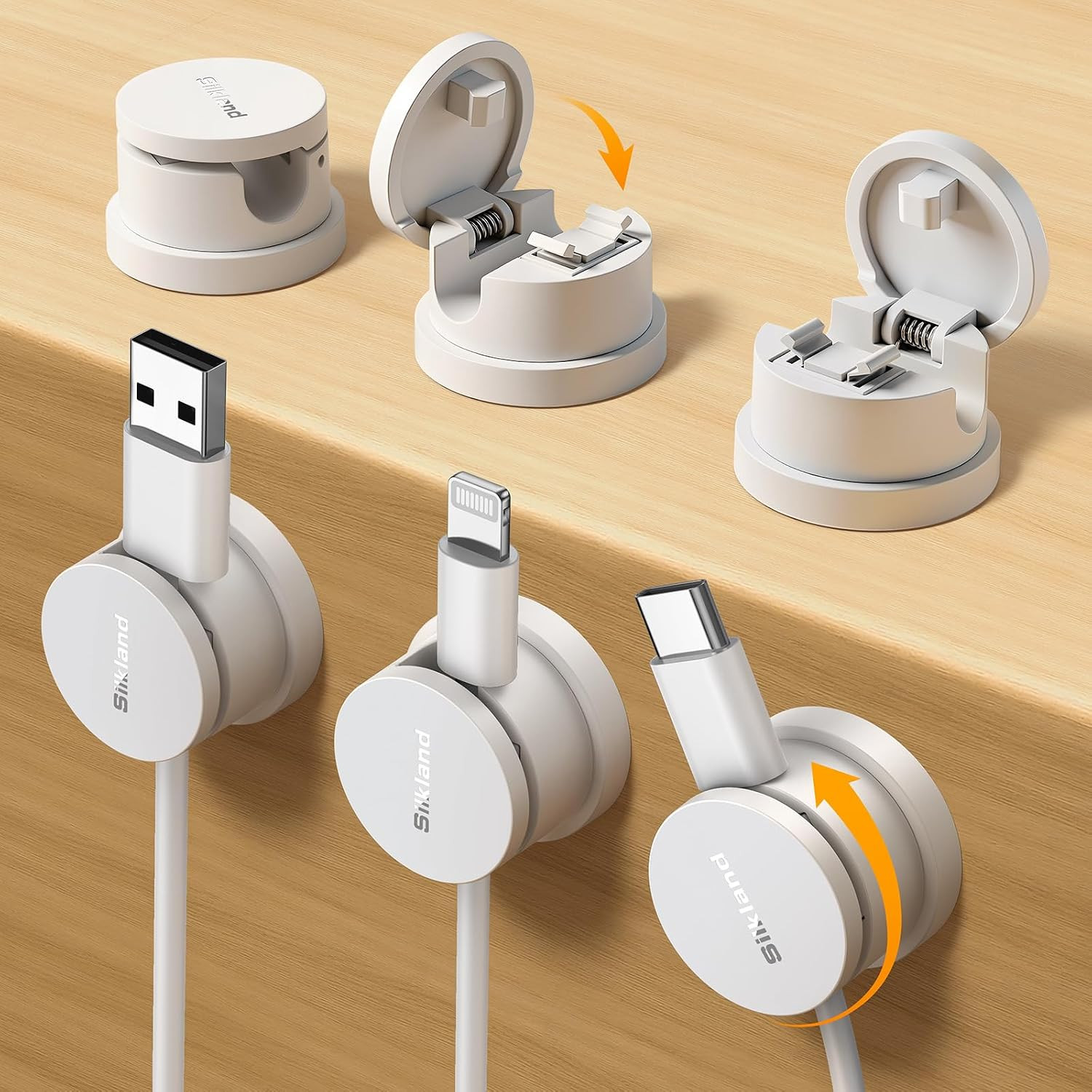 6 Pack Snap-Lock Cable Clips, 360° Rotatable Cord Holder for Desk
