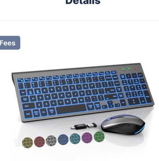 Wireless Keyboard and Mouse Combo Backlit - Compact Quiet Keyboard with RGB M...