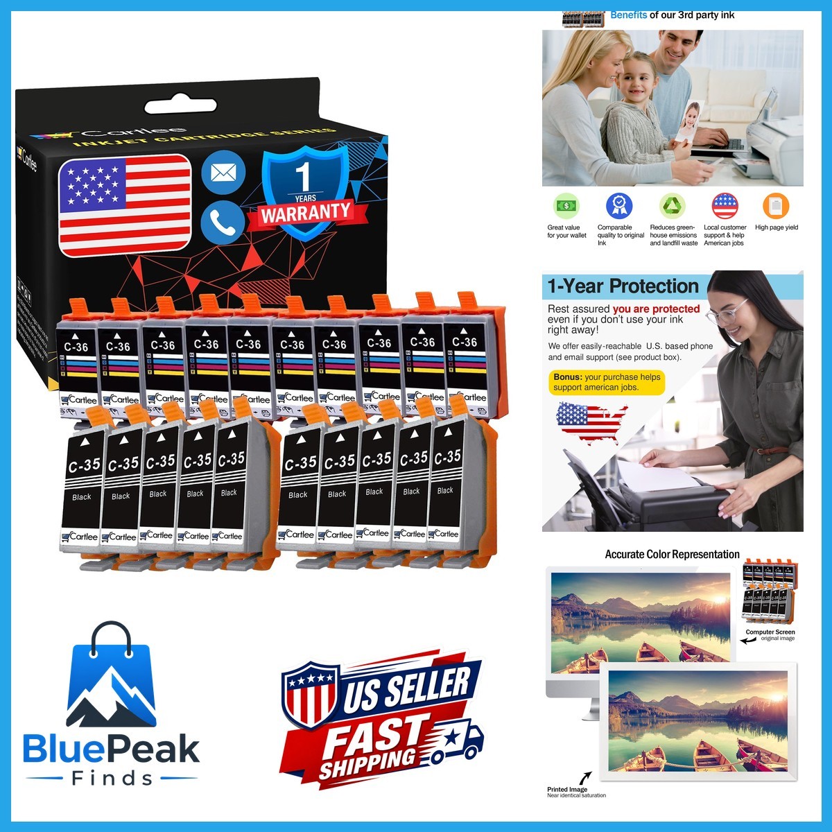 Cartlee Compatible Ink Cartridge Replacement Canon PGI-35 CLI-36 High Yield Ink