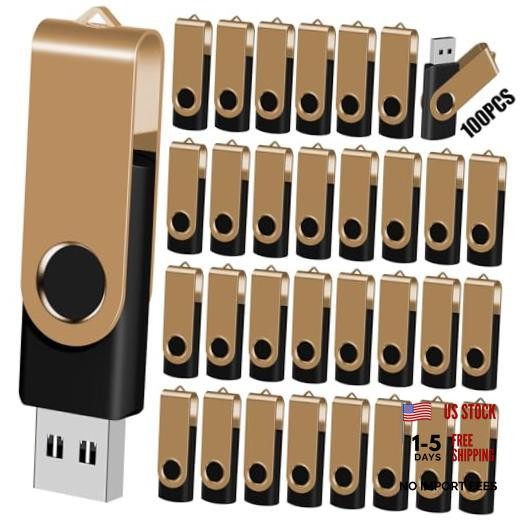 100-Pack USB Flash Drives Bulk  USB 2.0 Thumb Drive,Gold 2GB 100PCS-Gold