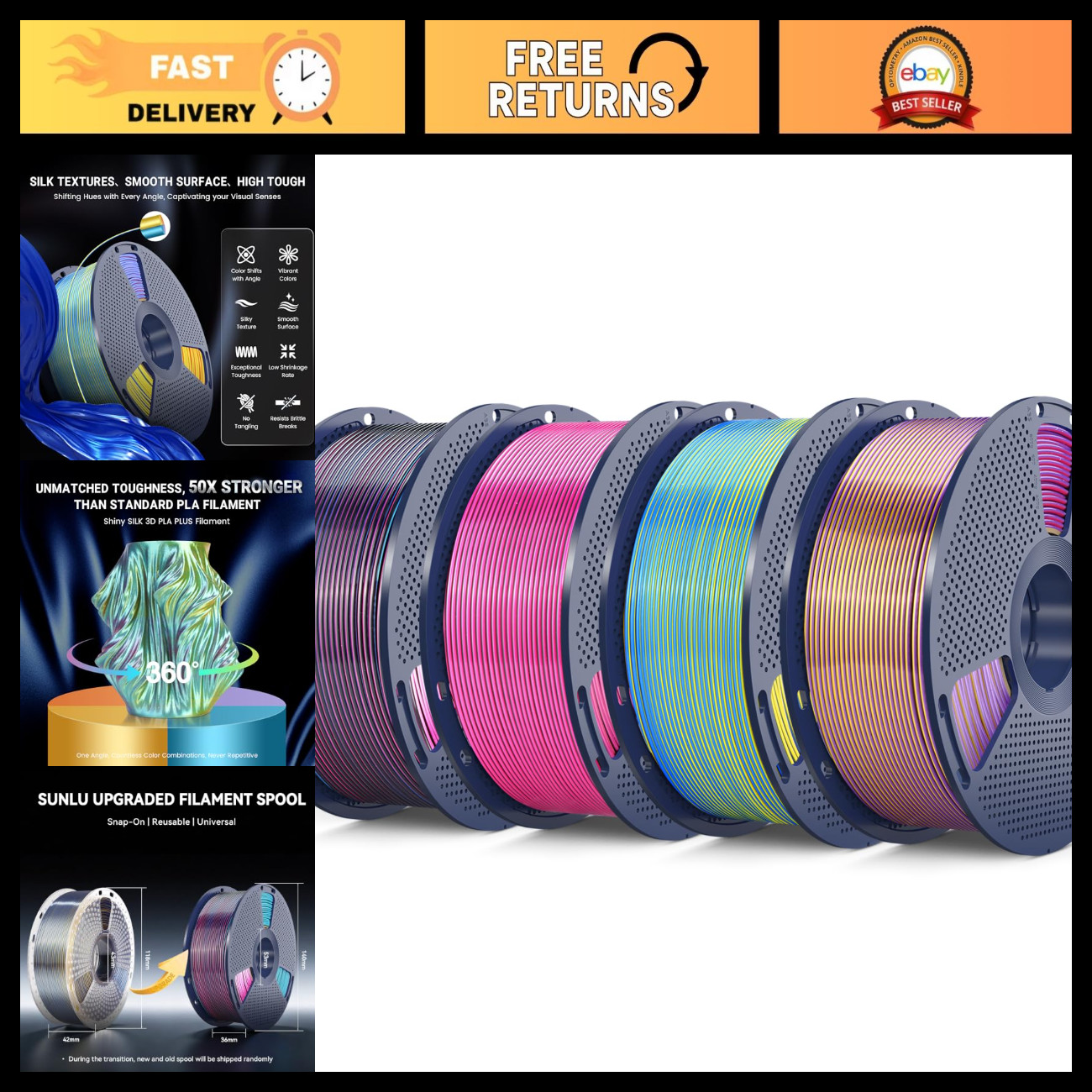 4KG Quadruple Color Silk PLA 3D Printer Filament 1.75mm, 1KG Spool, Dimensional