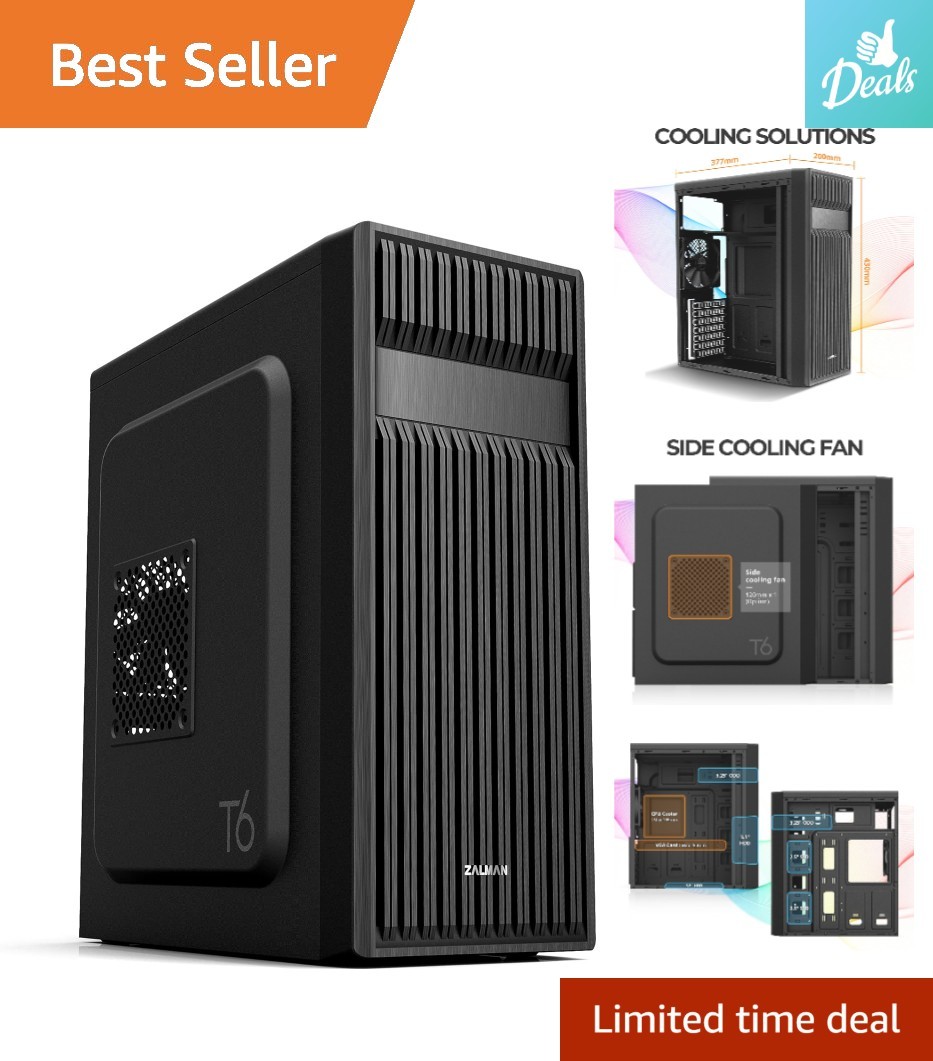 T6 Black Mid Tower ATX PC Case with 120mm Fan & Mesh Design for Optimal Cooling