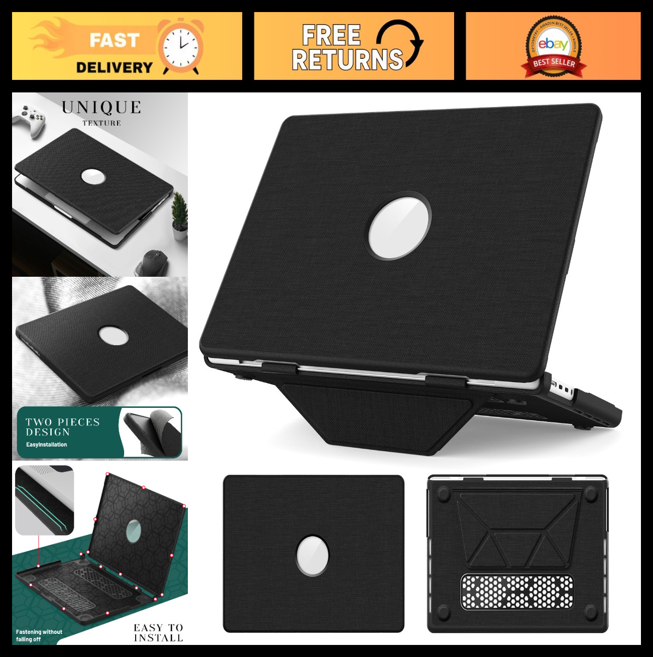 High-End Canvas MacBook Pro 16" Case - Magnetic Foldable Stand, Microfiber Linin