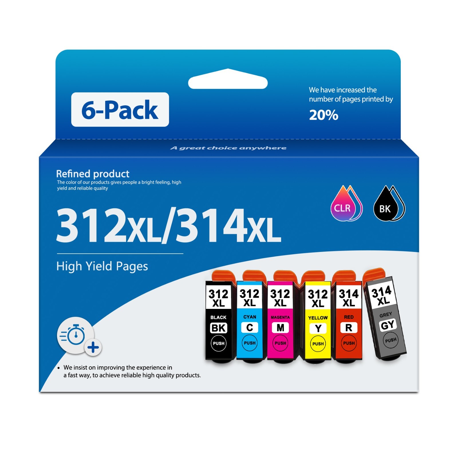 FADSOON® 312XL 314XL Ink Cartridges 6-Pack Compatible for Epson XP-8500, XP-8600